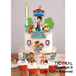 ESCENOGRAFIA PARA DECORAR TORTAS Y CUPCAKES PAW PATROL (15 UNIDADES + 1 BENGALA)